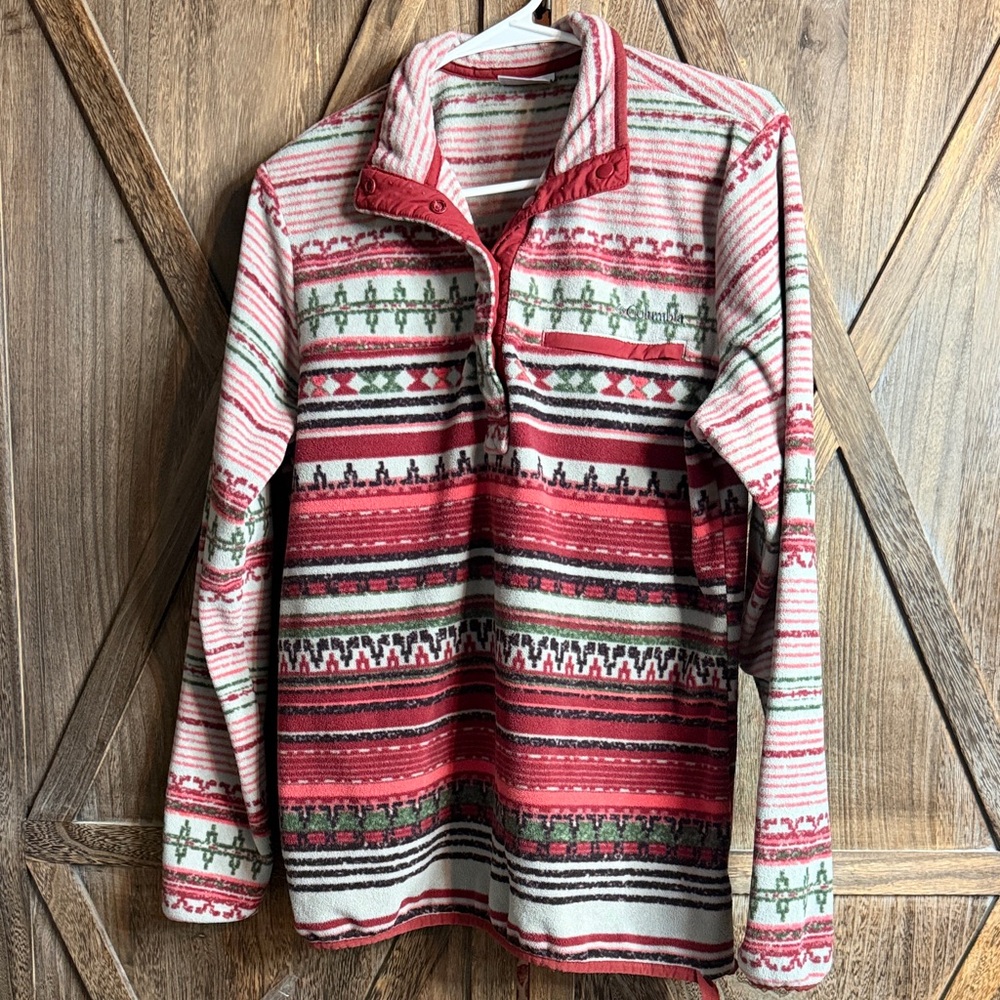 Columbia Aztec Pullover Fleece Sweater - Red, Green, White